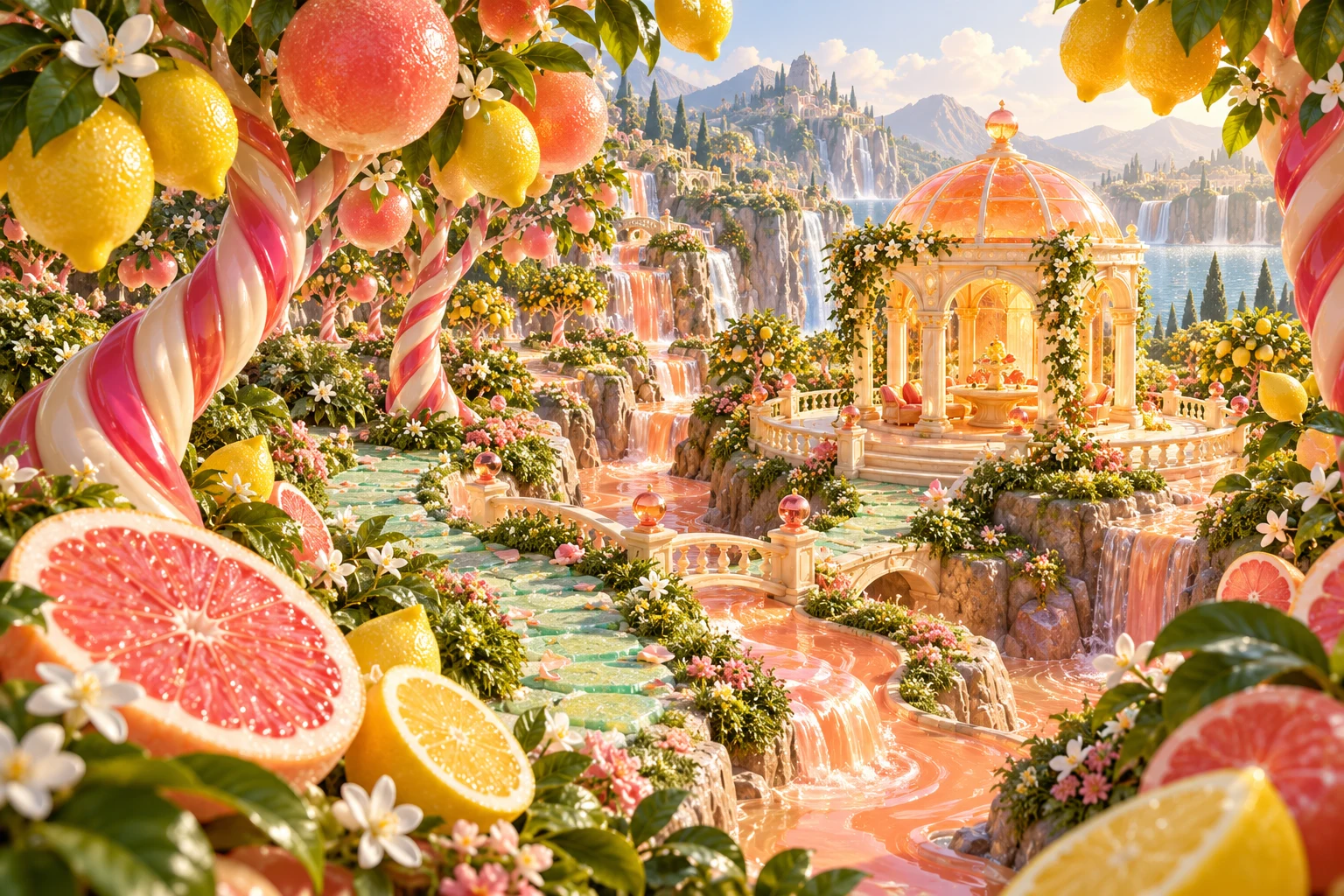 Citrus grove in Zumeraki's illustrated fruit and confectionery world