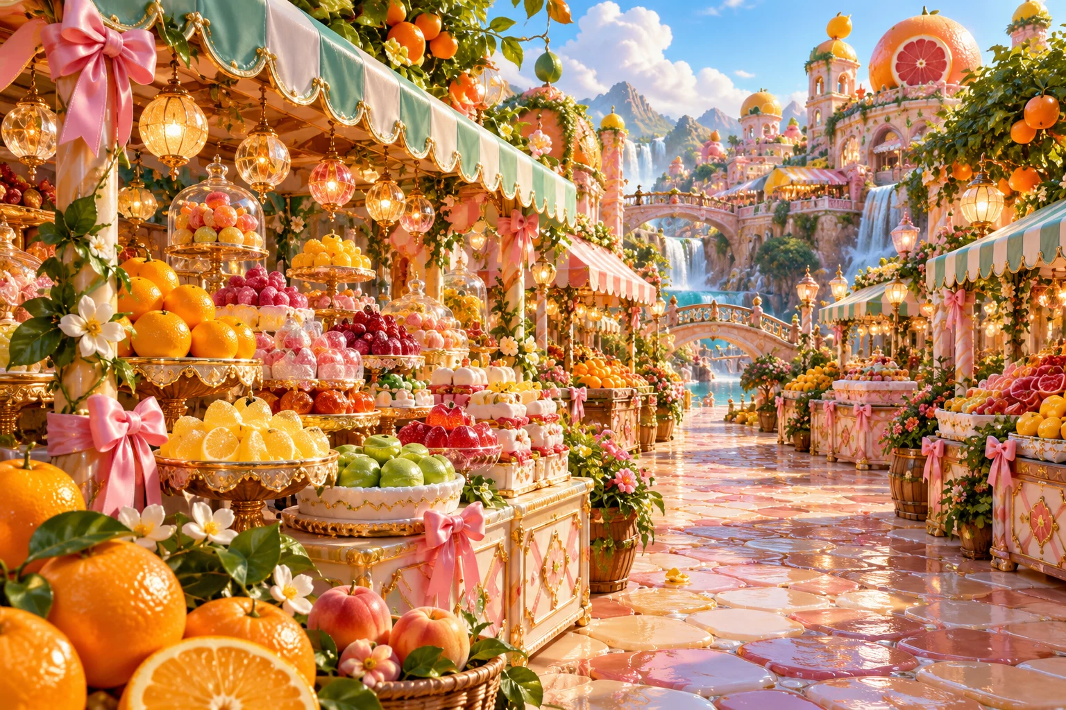 Ribbon market in Zumeraki's illustrated fruit and confectionery world